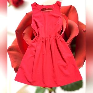 Red Pleated Halter Long Sleeve Sundress